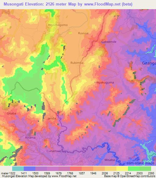 Musongati,Burundi Elevation Map