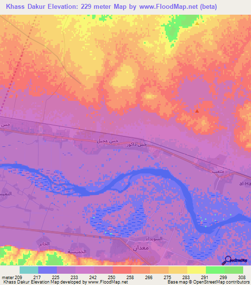 Khass Dakur,Syria Elevation Map