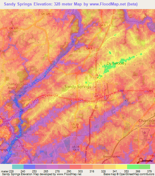 Elevation of Sandy Springs,US Elevation Map, Topography, Contour