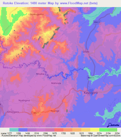 Rutoke,Burundi Elevation Map