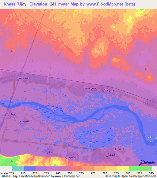 Khass `Ujayl,Syria Elevation Map
