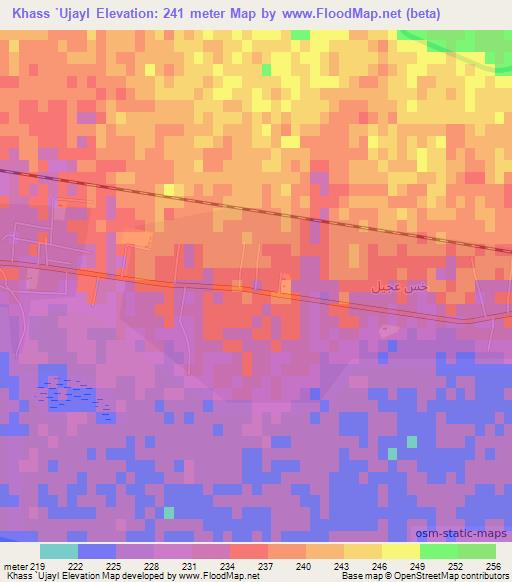 Khass `Ujayl,Syria Elevation Map