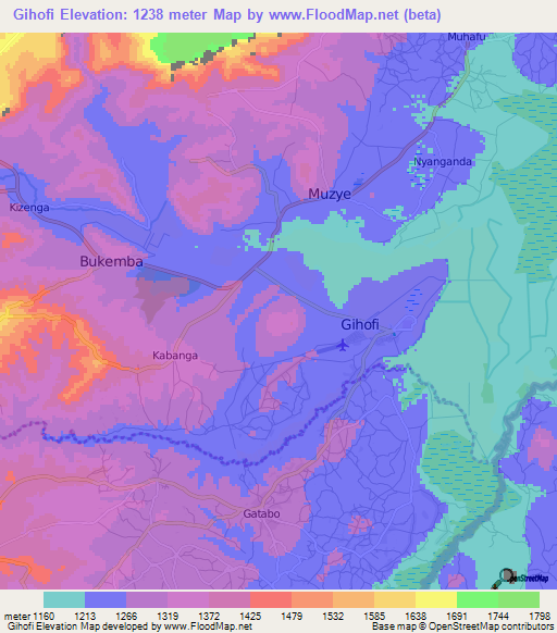 Gihofi,Burundi Elevation Map