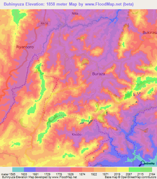 Buhinyuza,Burundi Elevation Map