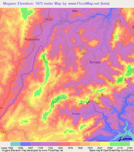 Mugano,Burundi Elevation Map