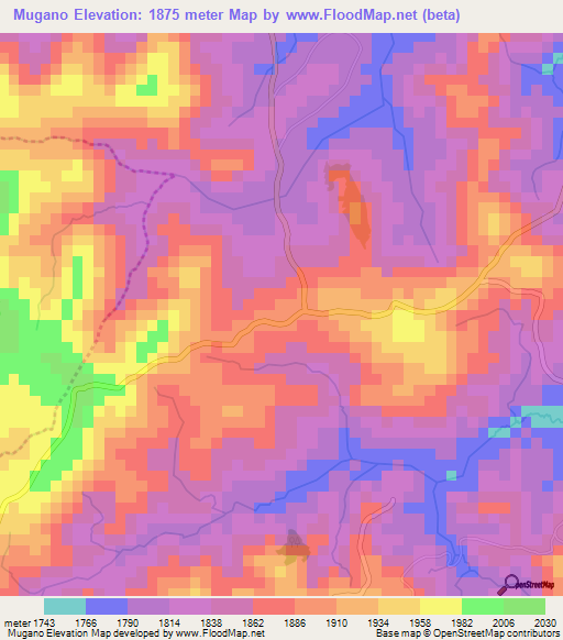 Mugano,Burundi Elevation Map