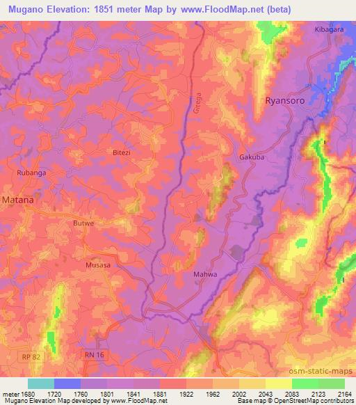 Mugano,Burundi Elevation Map