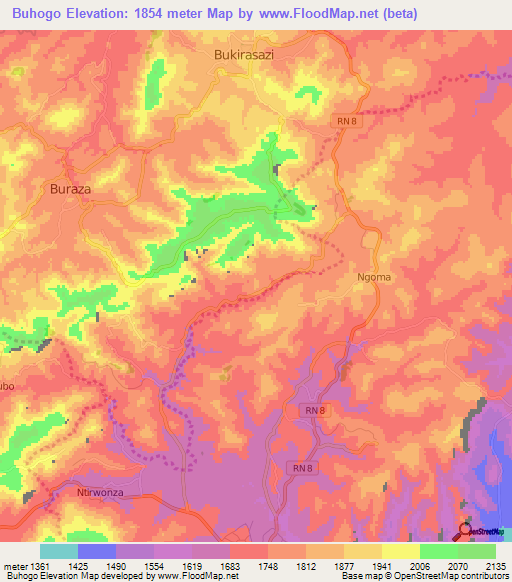 Buhogo,Burundi Elevation Map