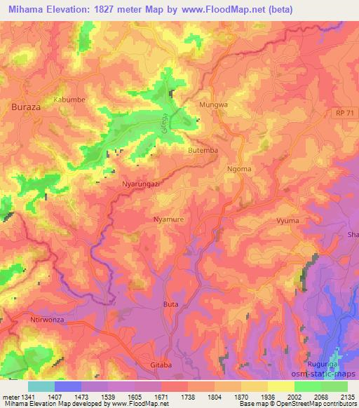 Mihama,Burundi Elevation Map