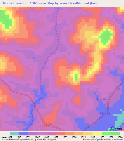 Mbote,Burundi Elevation Map