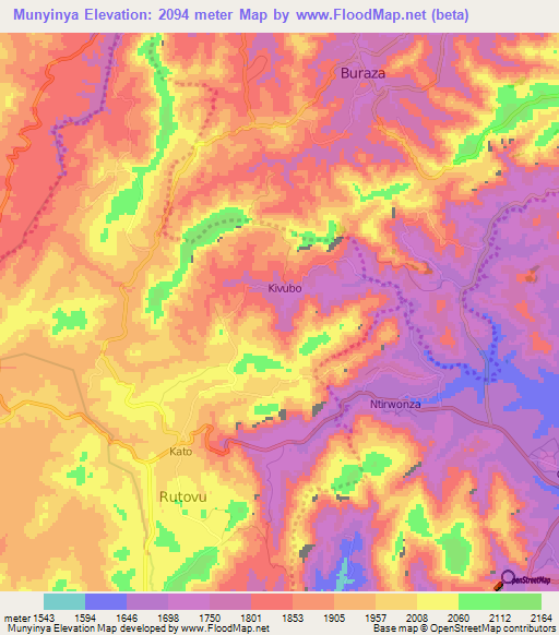 Munyinya,Burundi Elevation Map