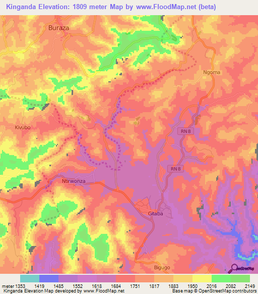 Kinganda,Burundi Elevation Map
