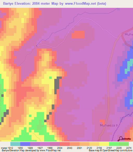 Bartye,Burundi Elevation Map