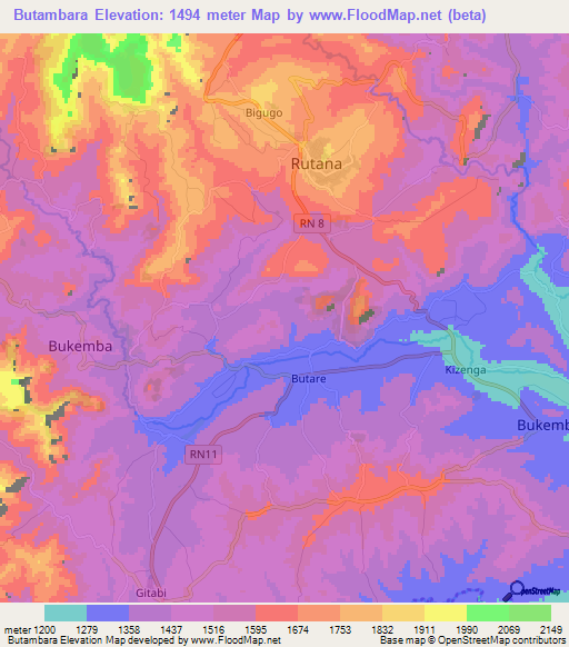 Butambara,Burundi Elevation Map