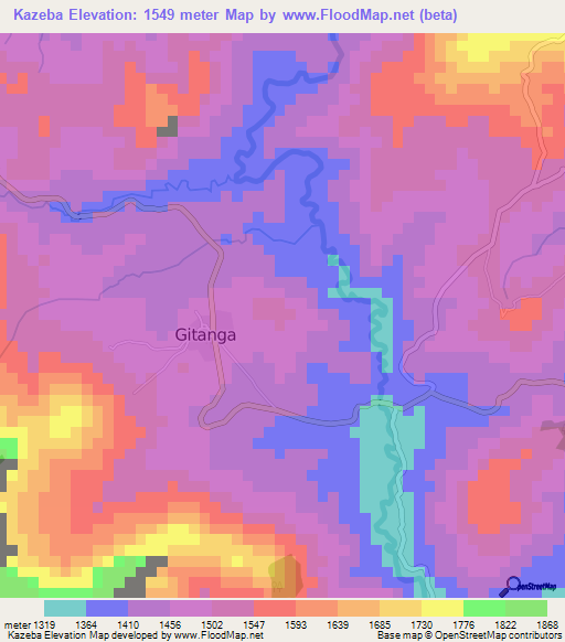 Kazeba,Burundi Elevation Map