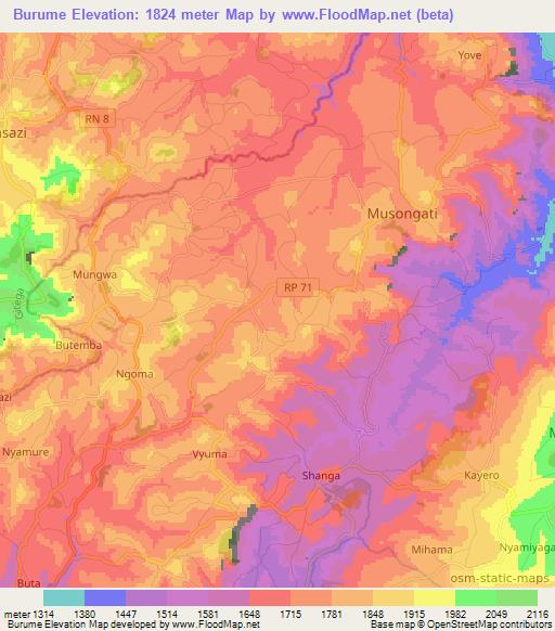 Burume,Burundi Elevation Map