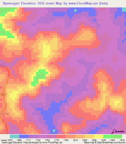 Nyamugari,Burundi Elevation Map