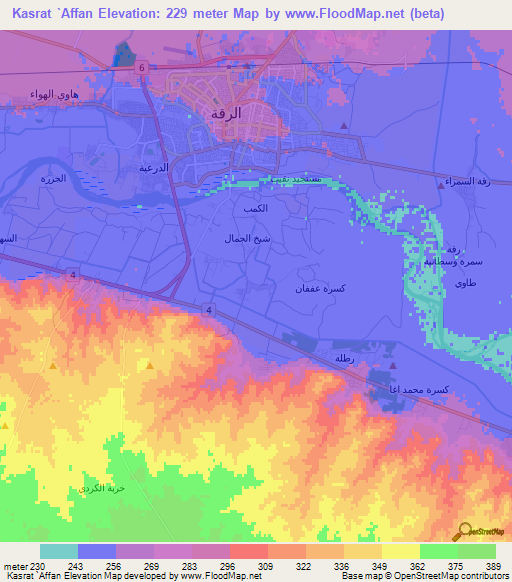 Kasrat `Affan,Syria Elevation Map