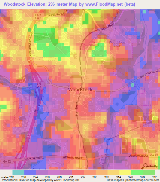 Woodstock,US Elevation Map