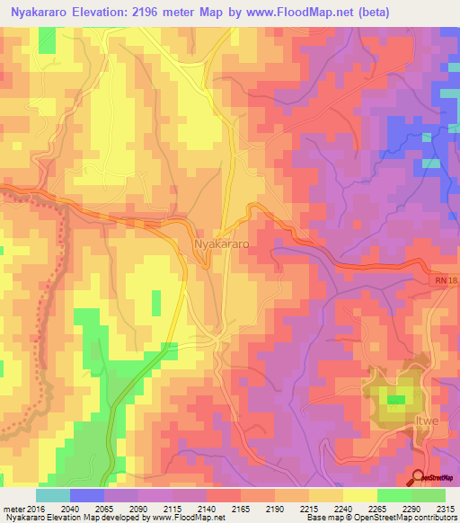 Nyakararo,Burundi Elevation Map