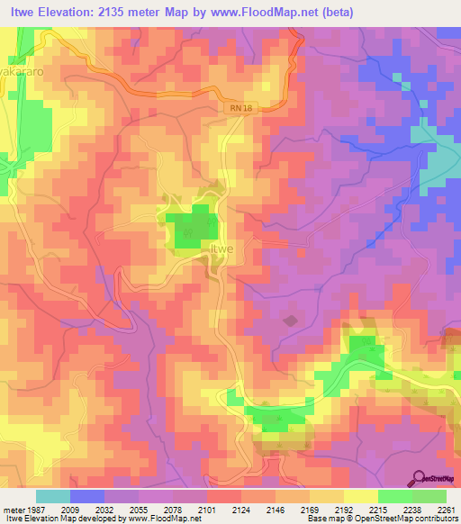 Itwe,Burundi Elevation Map