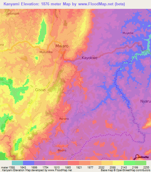 Kanyami,Burundi Elevation Map