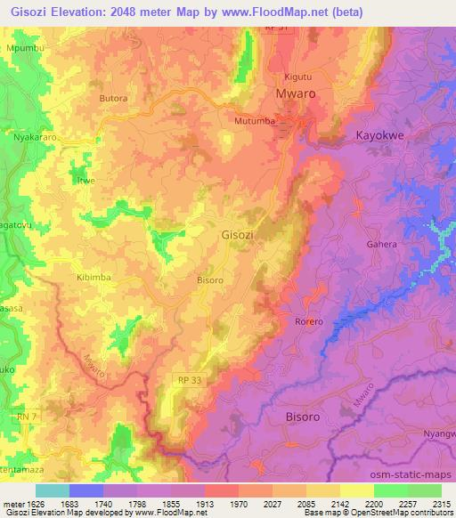 Gisozi,Burundi Elevation Map