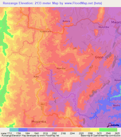 Runzanga,Burundi Elevation Map