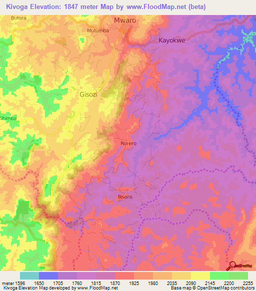 Kivoga,Burundi Elevation Map