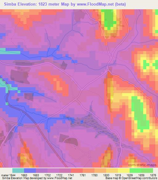 Simba,Burundi Elevation Map