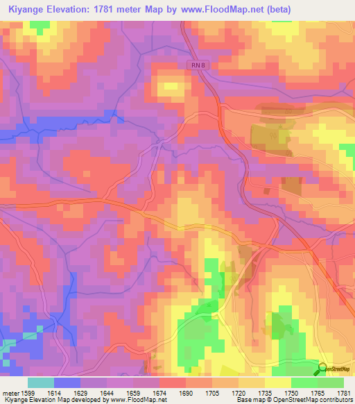Kiyange,Burundi Elevation Map