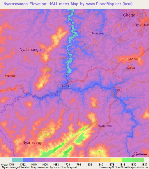 Nyaruswanga,Burundi Elevation Map