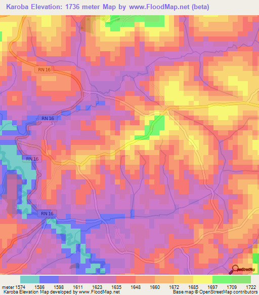Karoba,Burundi Elevation Map