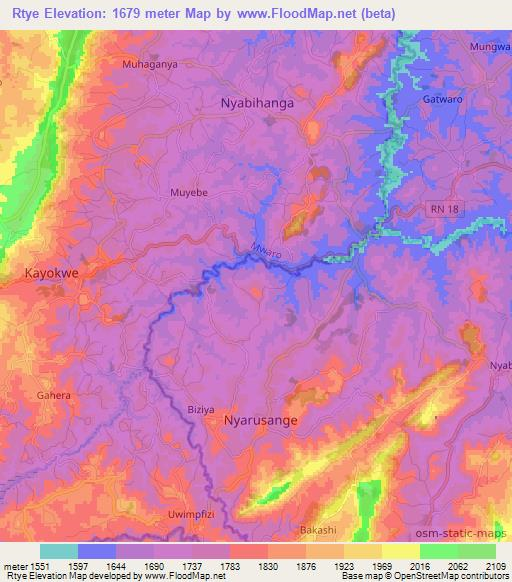 Rtye,Burundi Elevation Map