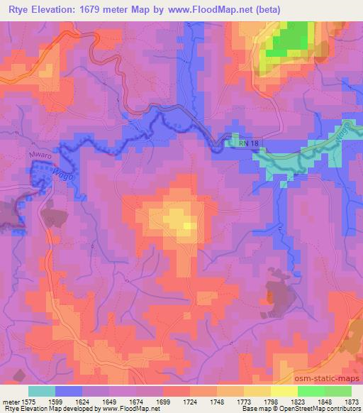 Rtye,Burundi Elevation Map