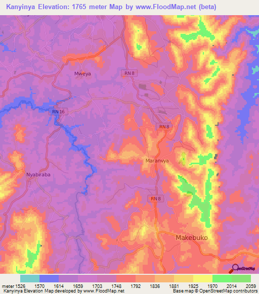 Kanyinya,Burundi Elevation Map