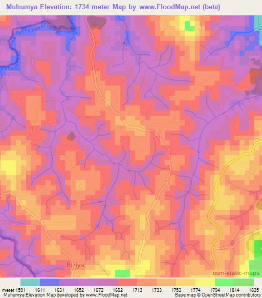 Muhumya,Burundi Elevation Map