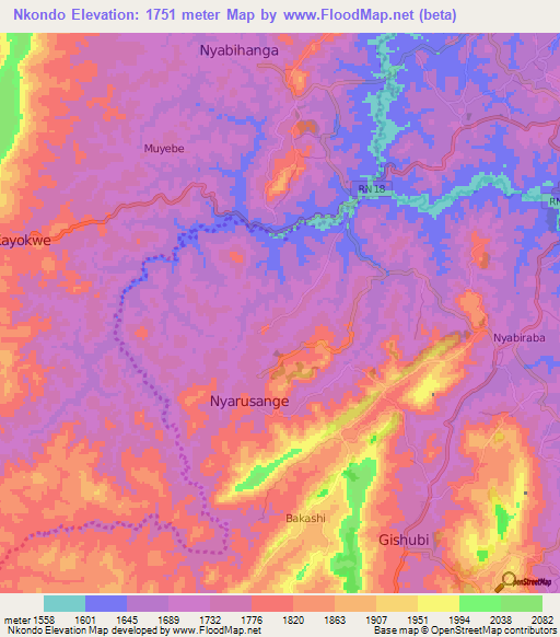 Nkondo,Burundi Elevation Map