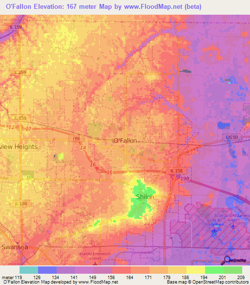 O'Fallon,US Elevation Map