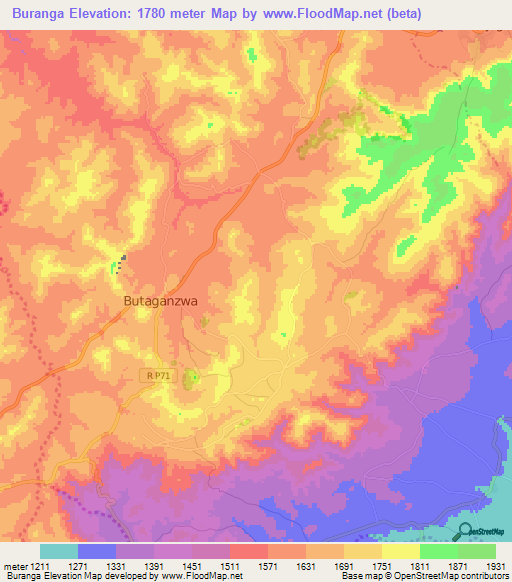 Buranga,Burundi Elevation Map