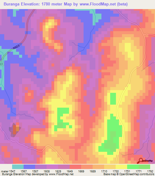 Buranga,Burundi Elevation Map