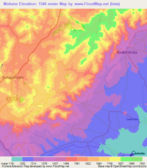 Muhene,Burundi Elevation Map
