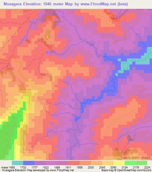 Musagara,Burundi Elevation Map