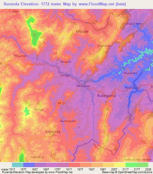 Rurenda,Burundi Elevation Map
