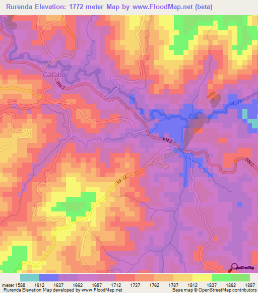 Rurenda,Burundi Elevation Map