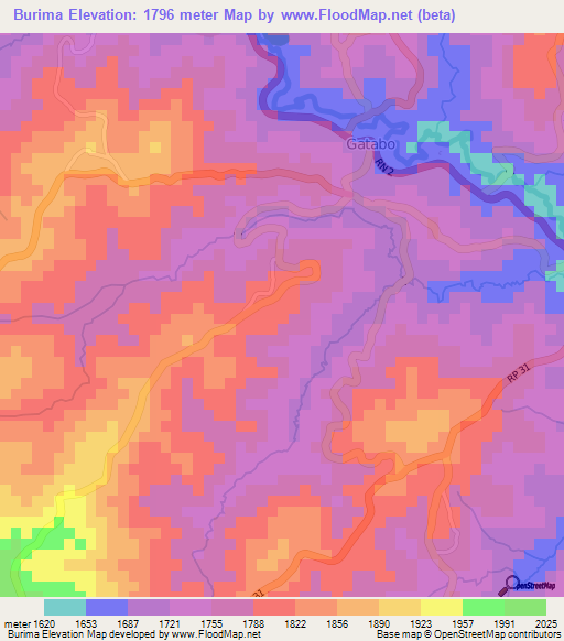Burima,Burundi Elevation Map
