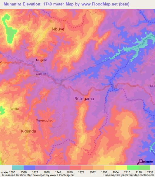 Munanira,Burundi Elevation Map