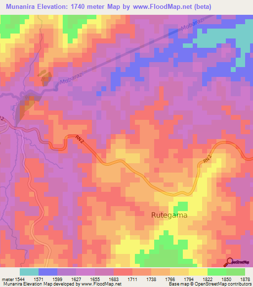Munanira,Burundi Elevation Map