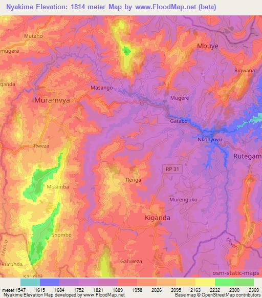 Nyakime,Burundi Elevation Map