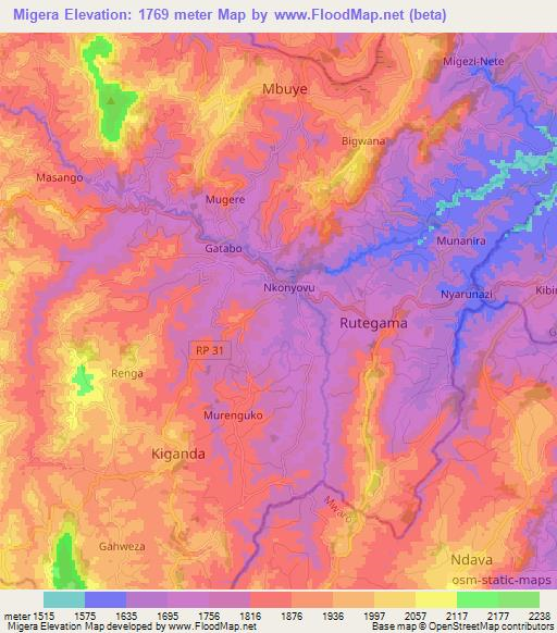 Migera,Burundi Elevation Map